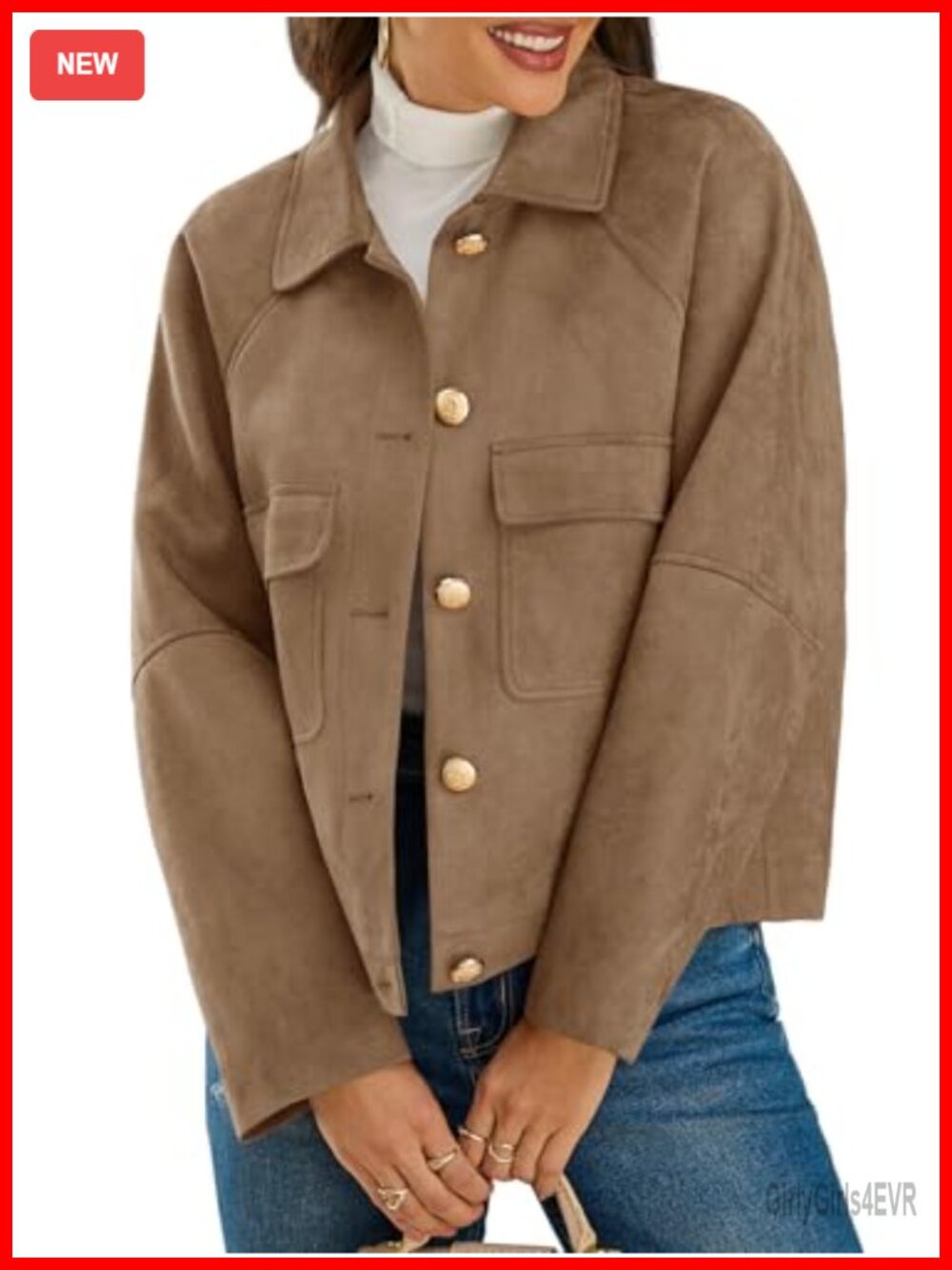 Faux Suede Cropped Button Down Shacket Jacket